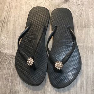 Havianas slim black flip flop with rhinestone